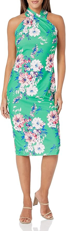 London Times Women's Pleated Neck Halter Sheath Dress Guest of Event Occasion | Amazon (US)