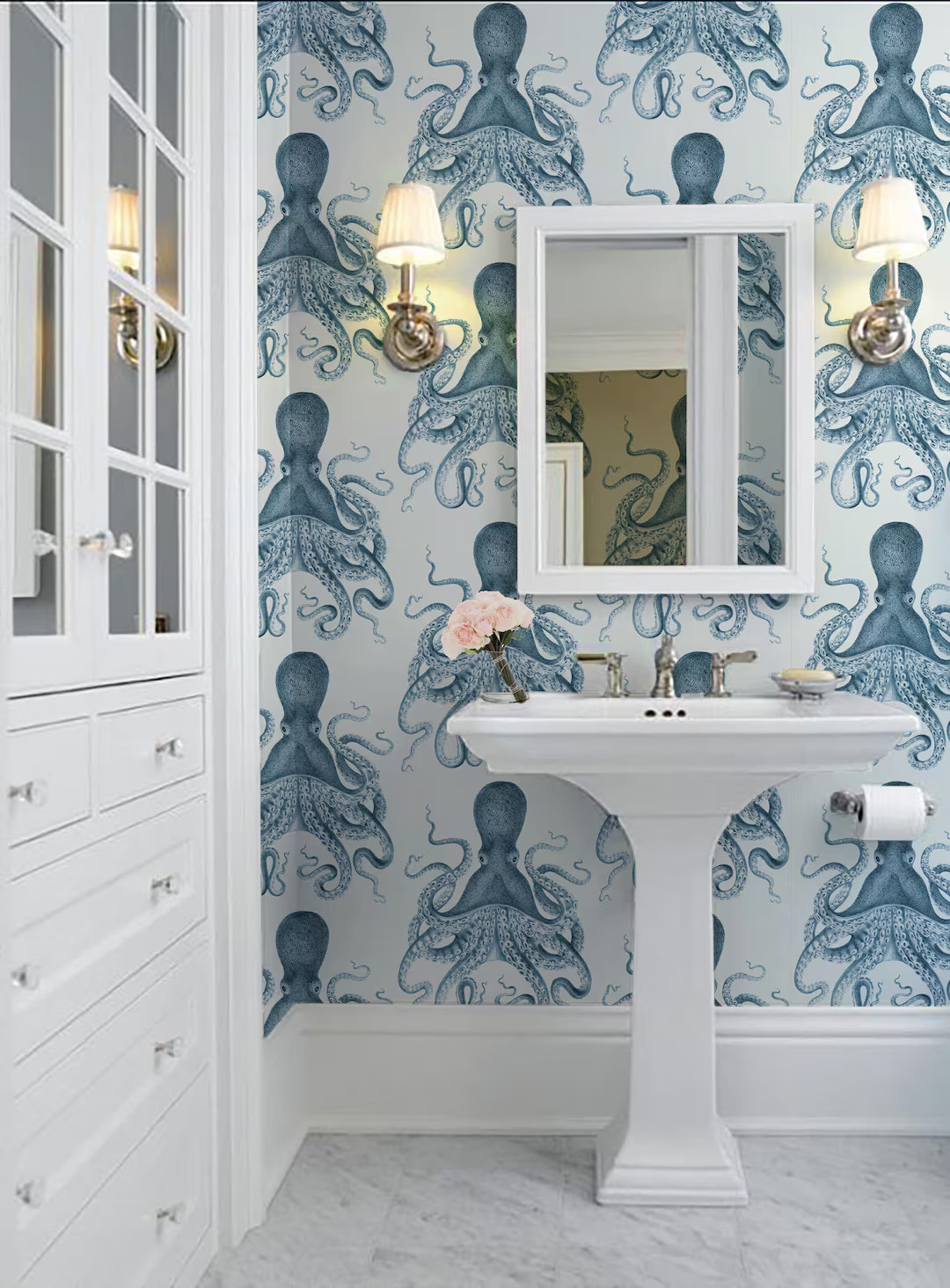 Octopus | Indigo | Peel 'n Stick Wallpaper or Traditional Wallpaper | Custom Colors | Made in the... | Etsy (US)