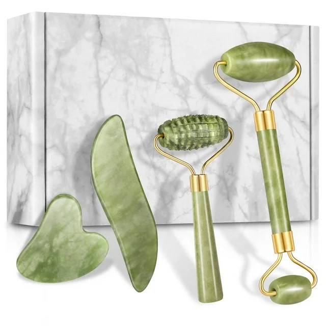 Charmonic 4pcs/set Jade Roller and Gua Sha Set Facial Massager Skincare Beauty Tools | Walmart (US)