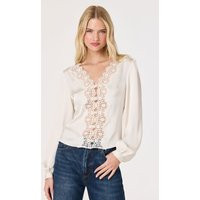 ASTR the Label | Benoîte Lace Trim Satin Blouse in Cream |  Size XL | ASTR The Label (US)