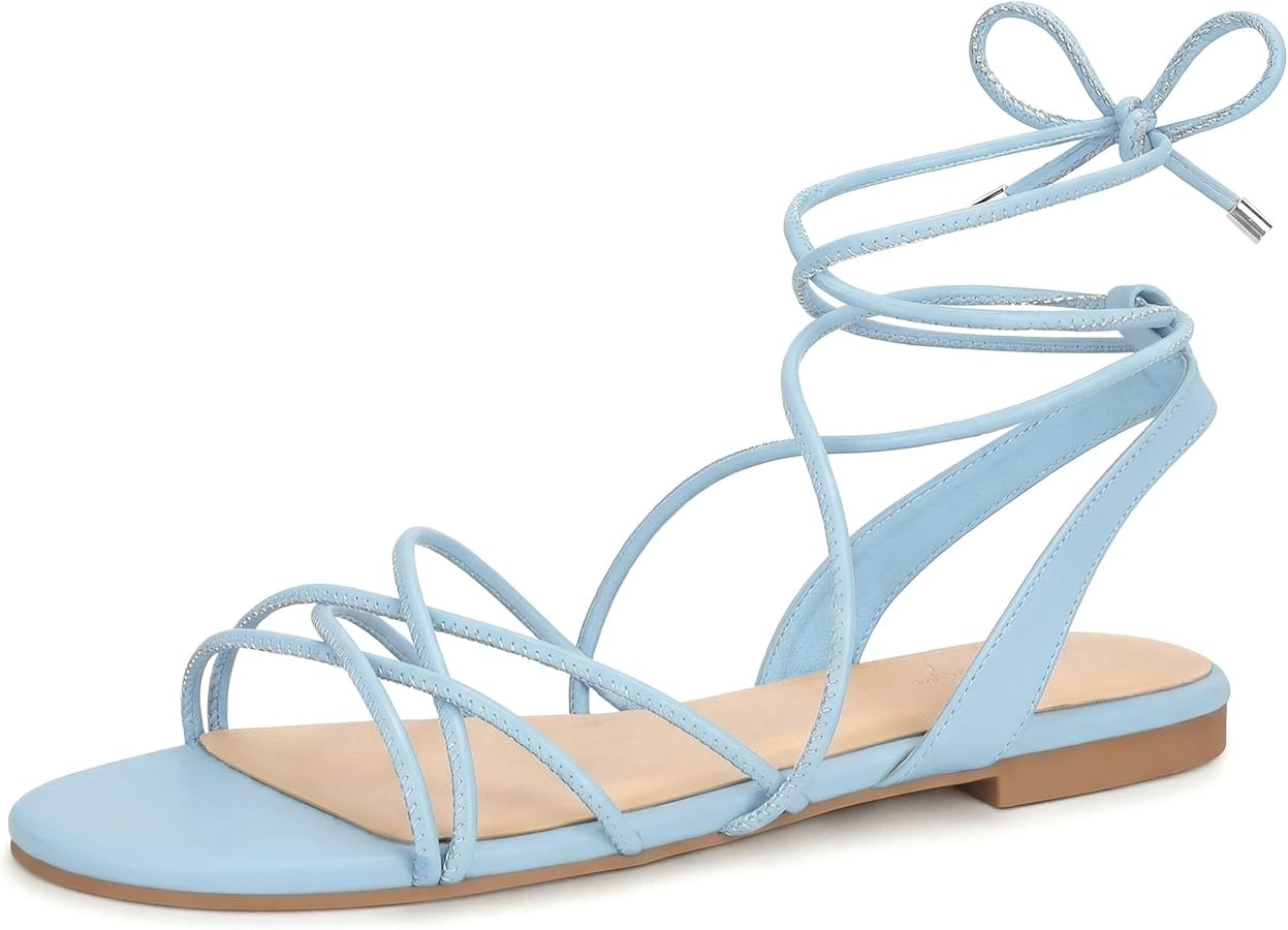 PARTY Women's Strappy Sandals Gladiator Lace Up Flats Summer Wrap Open Toe Tie Up Shoes | Amazon (US)