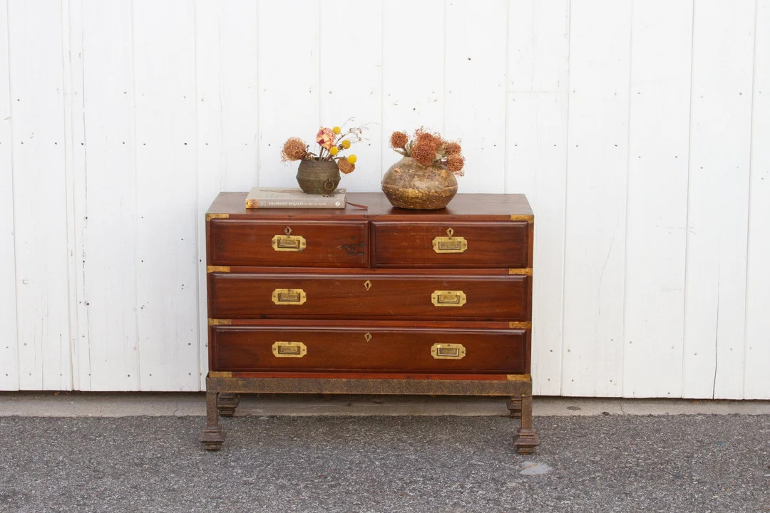 19th Century English Mahogany Campaign Chest, Low Antique Dresser,antique English Chest,antique M... | Etsy (US)