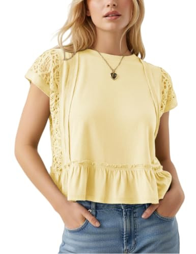 Women's Crochet Lace Peplum Cap Sleeve Summer Blouses | Amazon (US)