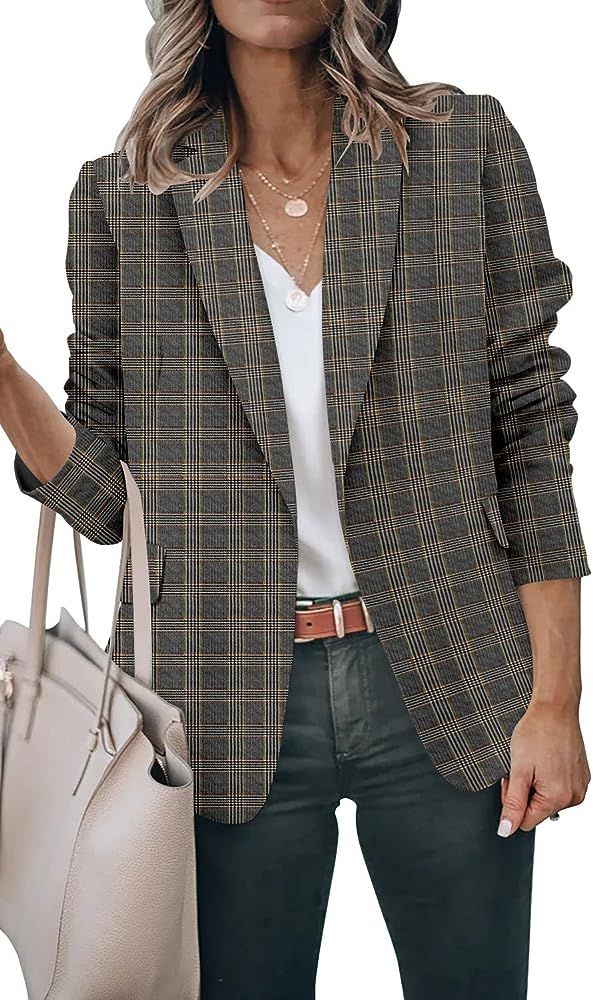 ZDLONG Womens Blazers Casual Lightweight Linen Blazer Jackets Long Sleeve Lapel Button Up for Work O | Amazon (US)
