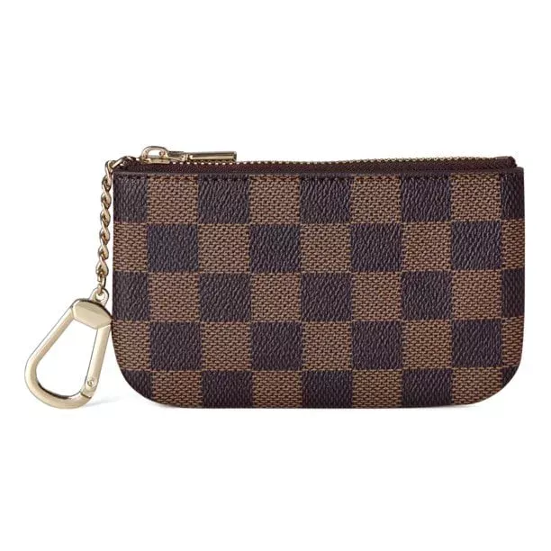 Daisy Rose Cosmetic Toiletry Bag PU Vegan Leather Travel Bag for Women -  Brown Checkered 