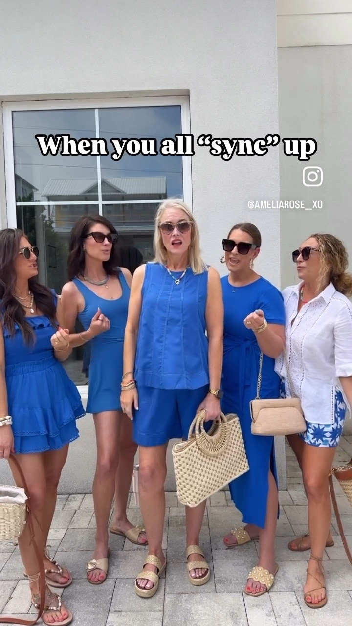 Linked what I could that we’re all wearing! The blue set I’m wearing is a size medium and looks much darker in the Amazon store photo, but it is really a bright blue like you see here.

#LTKStyleTip #LTKSaleAlert #LTKOver40