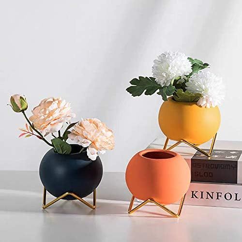 Small Flower Vase Set of 3, Modern Ceramic Vase for Living Room Decor Yellow Blue Orange Round Va... | Amazon (US)