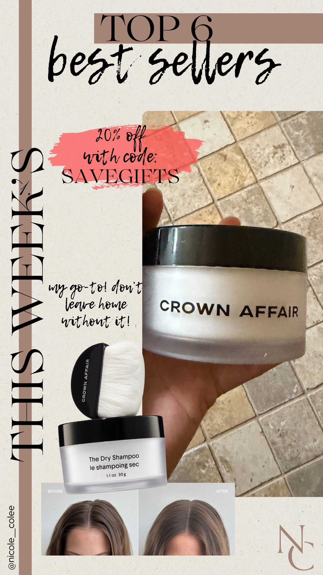 Your favorites from the week! Love all these selections. My favorite and GO-TO for dry shampoo - you will thank me later!

Gift Guide, dry shampoo, crown affair, beauty gifts, gift idea, gifts for her, nicole colee

 

 #LTKGiftGuide #LTKHoliday #LTKBeauty