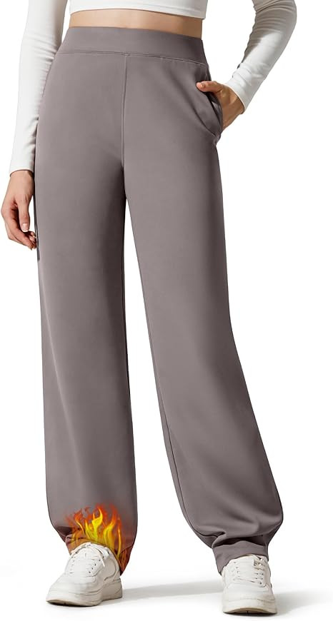 G4Free Women's Fleece Lined Sweatpants High Waisted Wide Leg Pants with Pockets Winter Warm Trous... | Amazon (US)