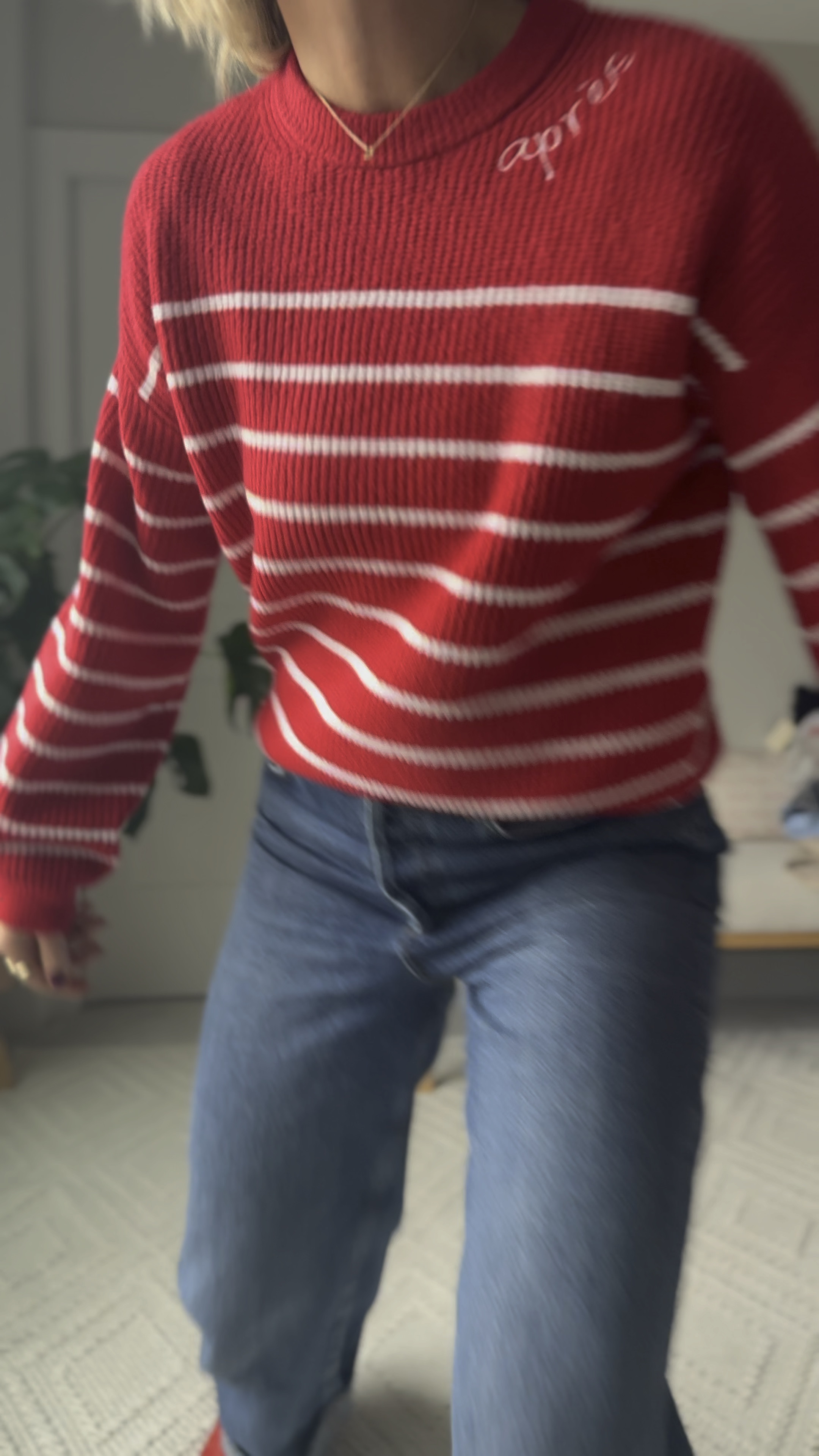 Pop of red sweater for a festive look this holiday season & later this winter! Pairs perfectly with wide leg jeans + ballet flats 
wearing my tts small 

#LTKHoliday #LTKSeasonal #LTKOver40