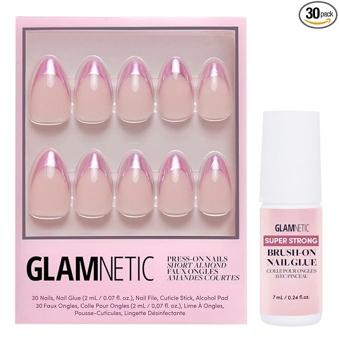 Glamnetic Press On Nails & Brush On Nail Glue Bundle - Rock Candy | Short Almond Nails with Pink ... | Amazon (US)