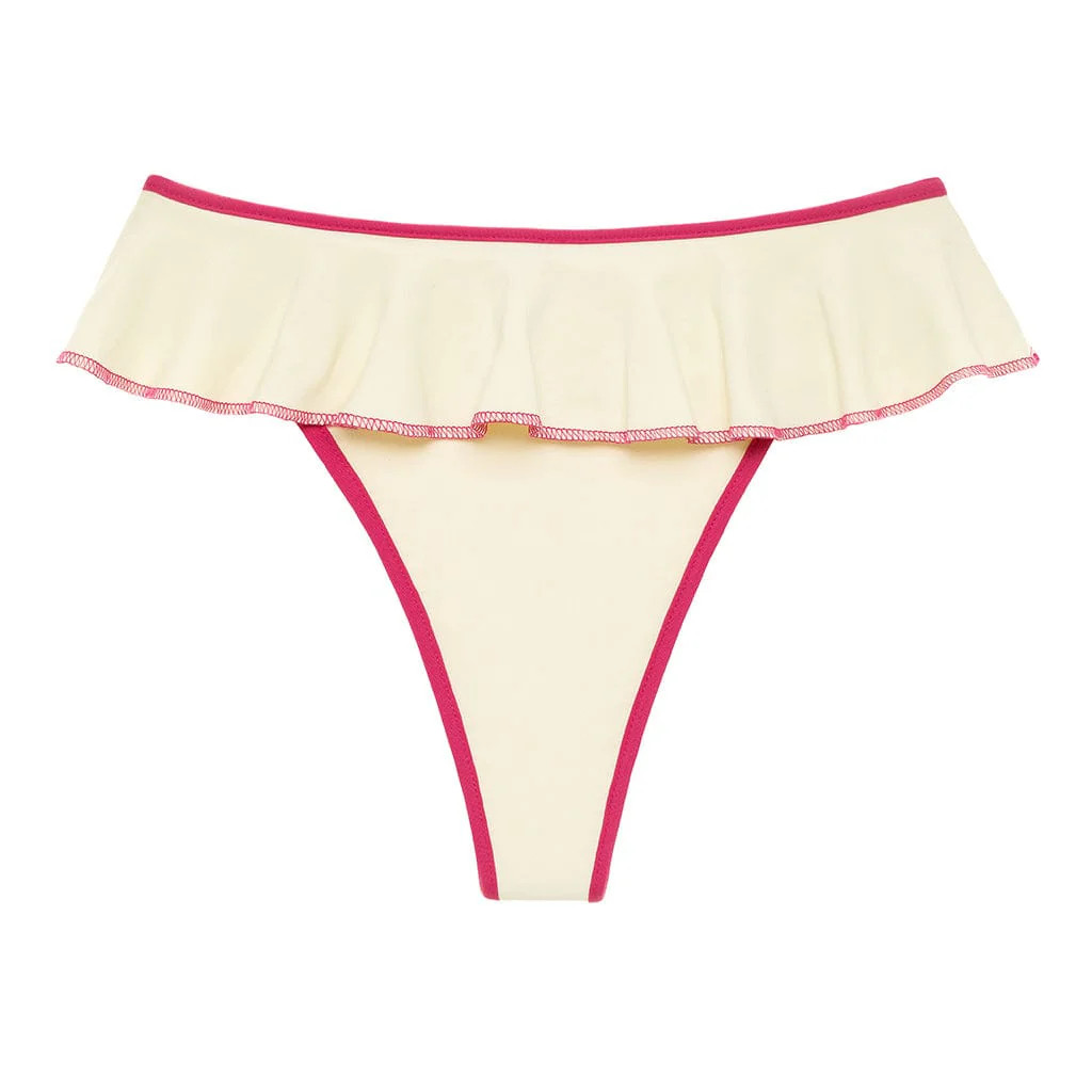 Cream Raspberry Binded Tamarindo Ruffle Bikini Bottom | Montce