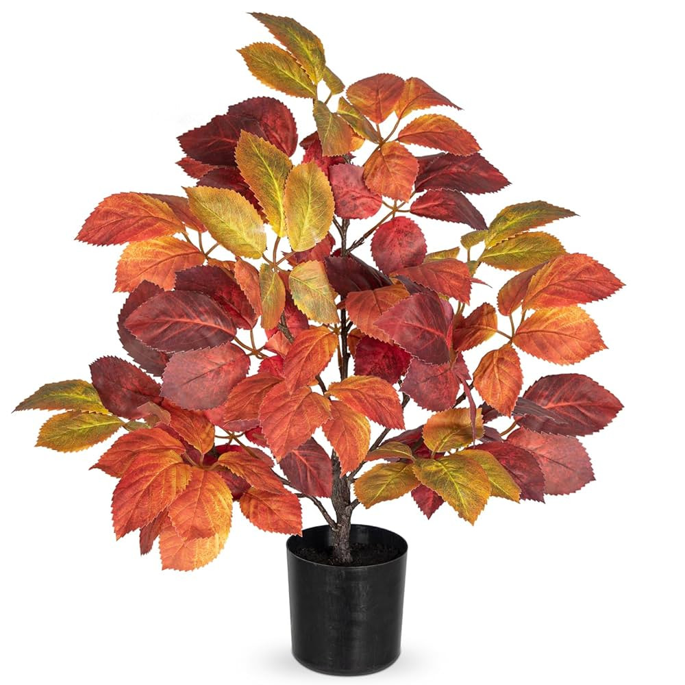Briful 19.7" Fake Fall Tree in Black Pot, Autumn Small Artificial Beech Leaf Tree Faux Plants Ind... | Amazon (US)