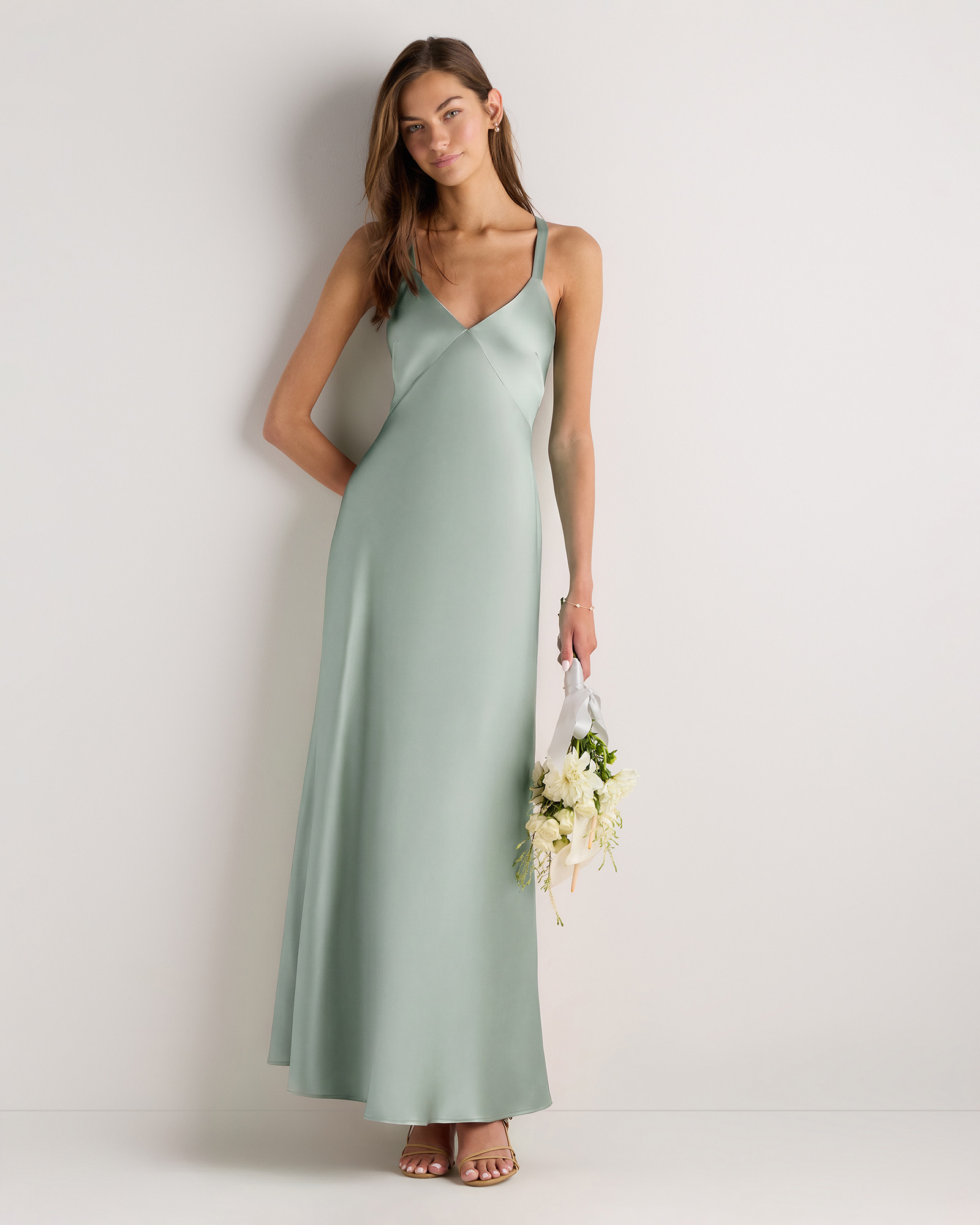 Quince | Women's Bianca Stretch Satin Dress in Forest Green, Size 8, Recycled Polyester | Quince