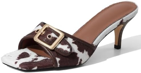 Women's Kitten Heels Square Open Toe Low Heeled Sandals Slip On Mule Heel | Amazon (US)