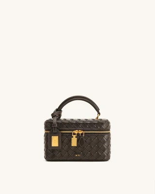 Cleo Woven Texture Box Shape Top Handle Bag - Dark Brown | JW PEI US