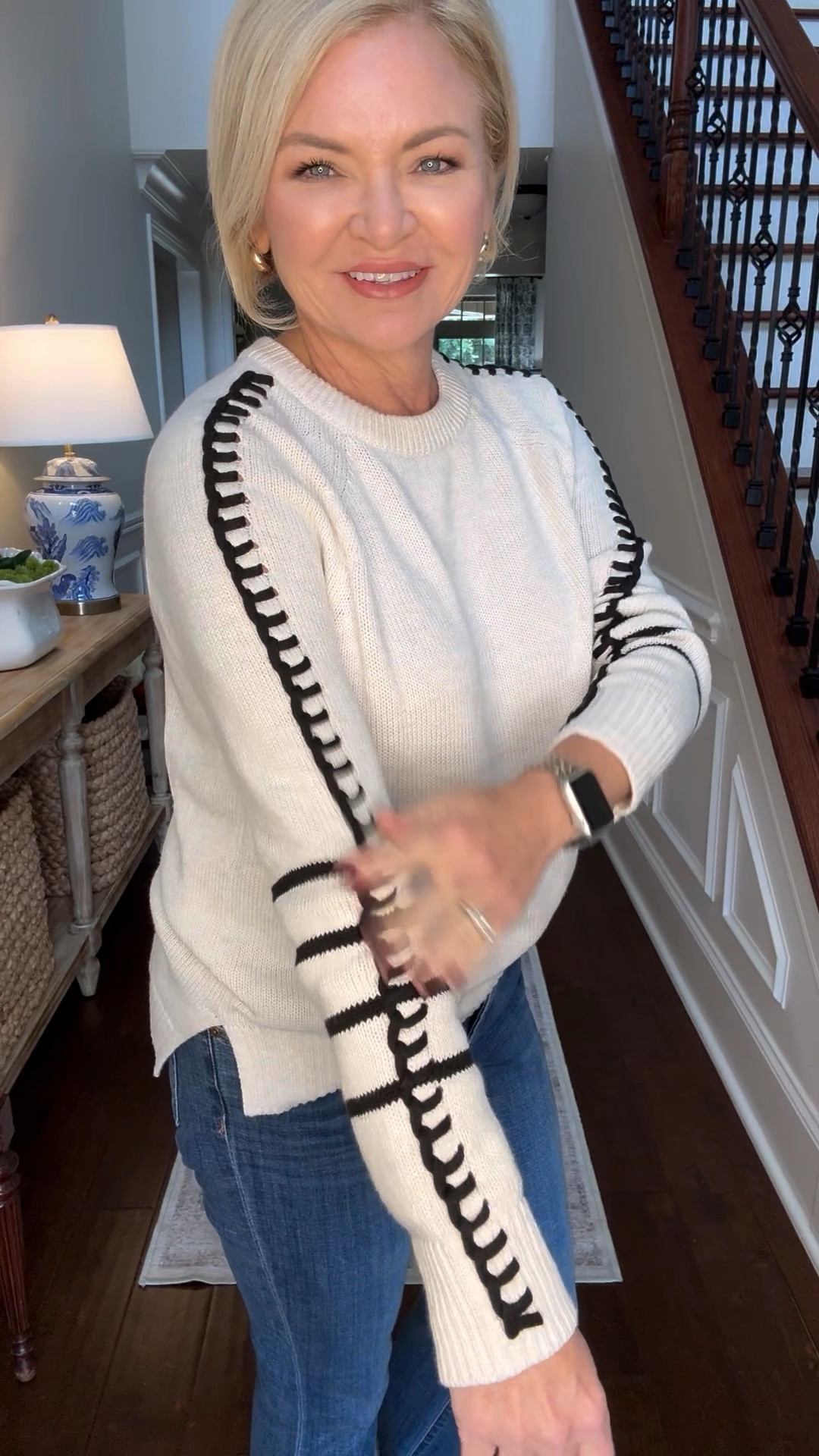 Loving the new Dashing Down sweater from NIC+ZOE! It's a comfortable Cotton blend and the whipstitch design down the sleeves is an in-trend style detail. Comes in multiple colors and it's versatile enough to wear with jeans or leggings! I'm wearing it in a Size Small.  Jeans are size 00 (Chico's sizing) and Medium in the leggjngs. 

Sweater weather
Fall outfits
Mom outfit
Casual style
Petite fashion
Fashion over 50
Jeans
Leggings 

#LTKStyleTip #LTKOver40 #LTKVideo