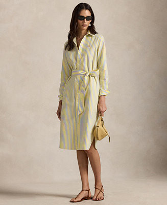 Women's Belted Cotton Oxford Shirtdress | Macy's