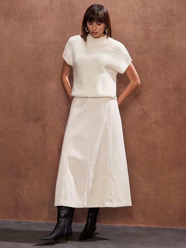 Ro&Zo Petite Denim A-Line Skirt, Natural | John Lewis (UK)