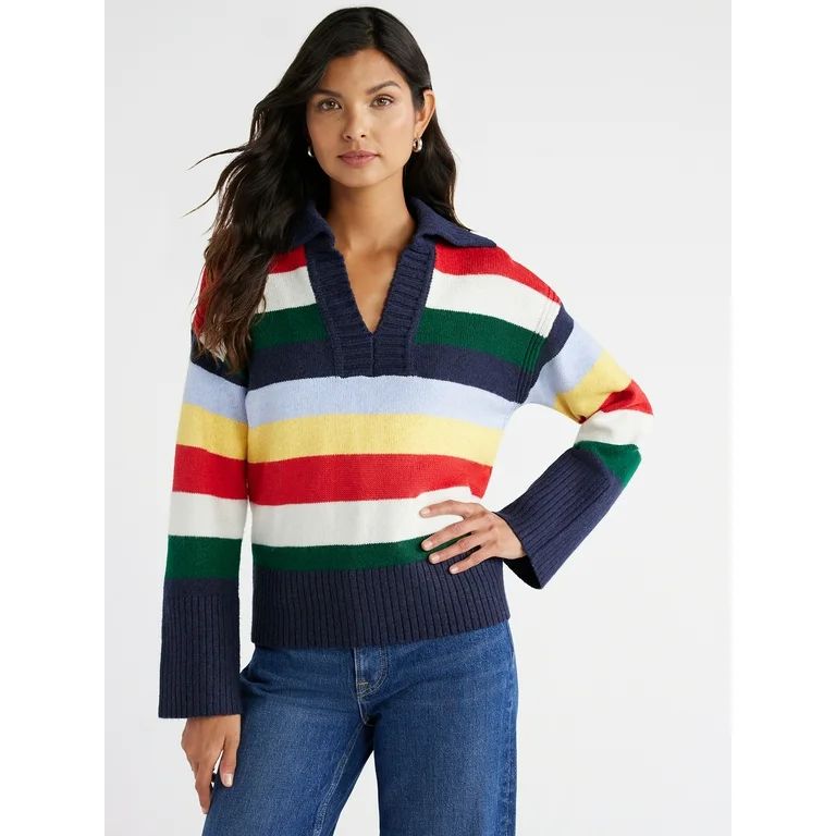 Free Assembly Women's Long Sleeve Wide Collar Sweater | Walmart (US)