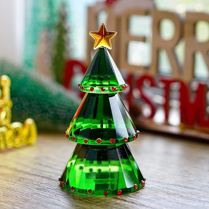 H&D Green Crystal Glass Christmas Tree Holiday Figurine with Gift Box | Amazon (US)