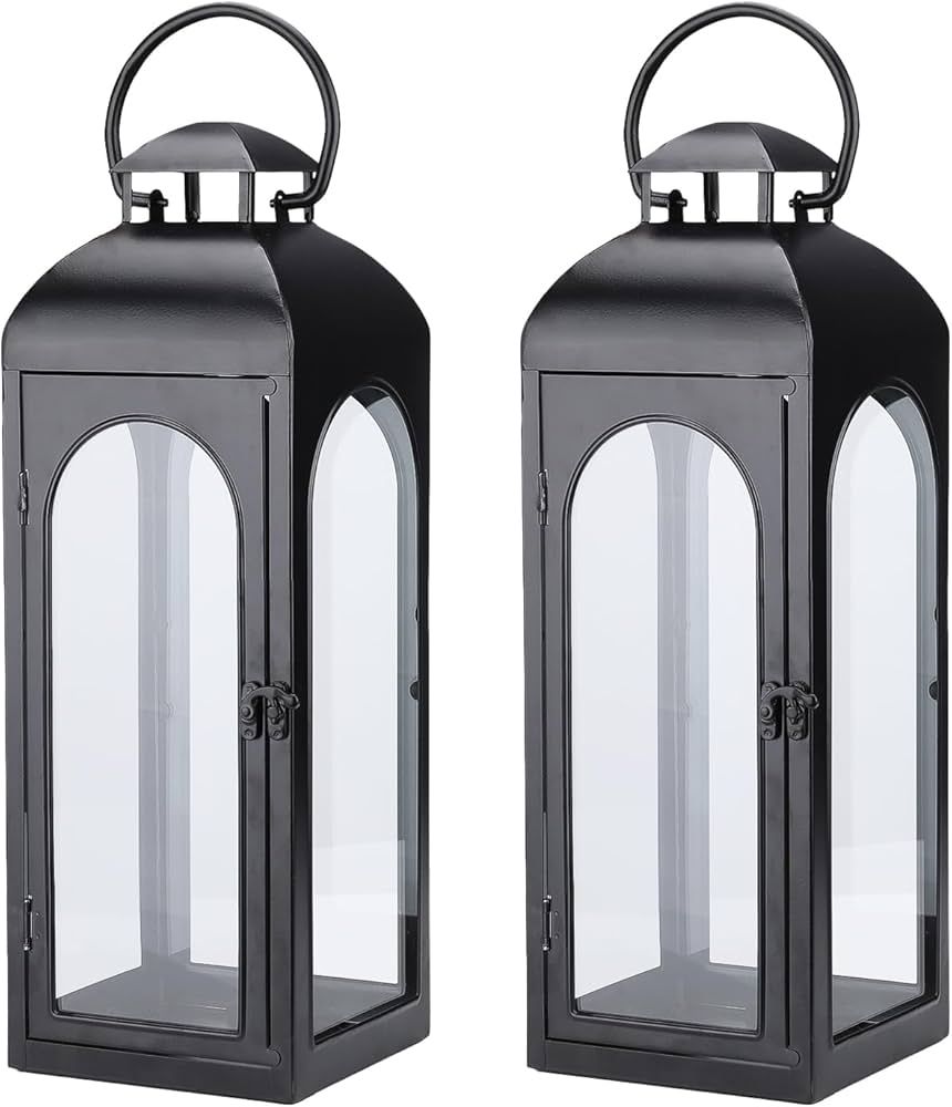 2 Pack Large Luxury Lantern Decorative Tall 20 Inches Black Metal Hurricane Lanterns with Clear G... | Amazon (US)