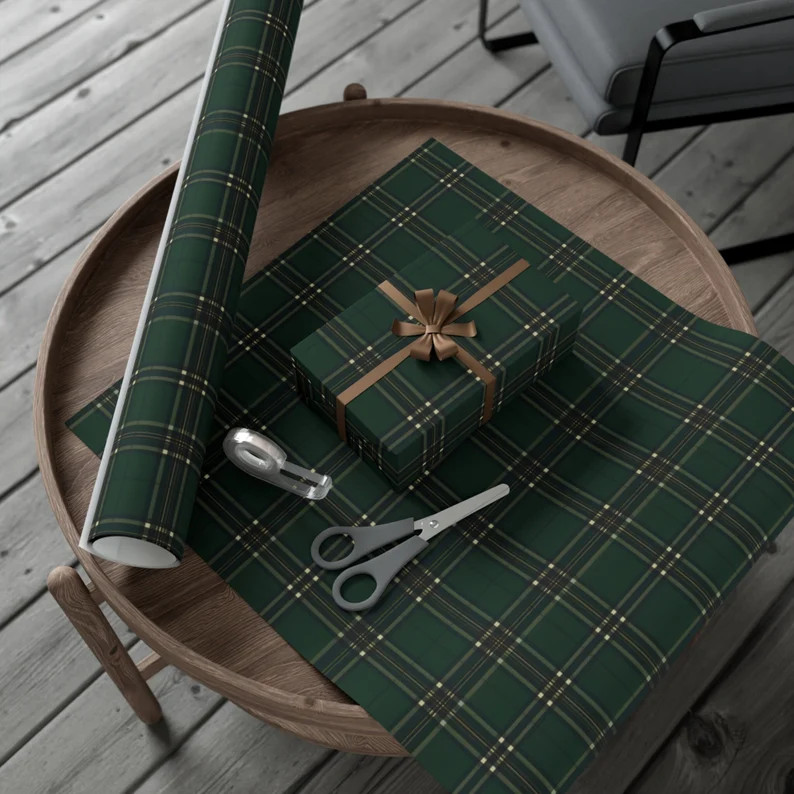 Fall Plaid Green Wrapping Paper, Fathers Day, for Dad, Autumn Gift Wrap, Christmas, Dark Green, P... | Etsy (US)