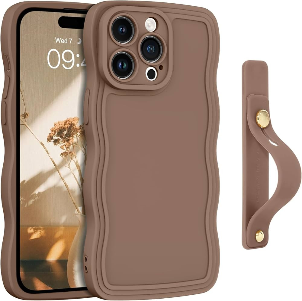 GUAGUA for iPhone 15 Pro Max Case Cute Curly Wave Phone Case Brown | Amazon (US)