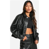 boohoo Women's Contrast Stitch Detail Faux Leather Jacket in Black | Size: 8 | boohoo (US & Canada)