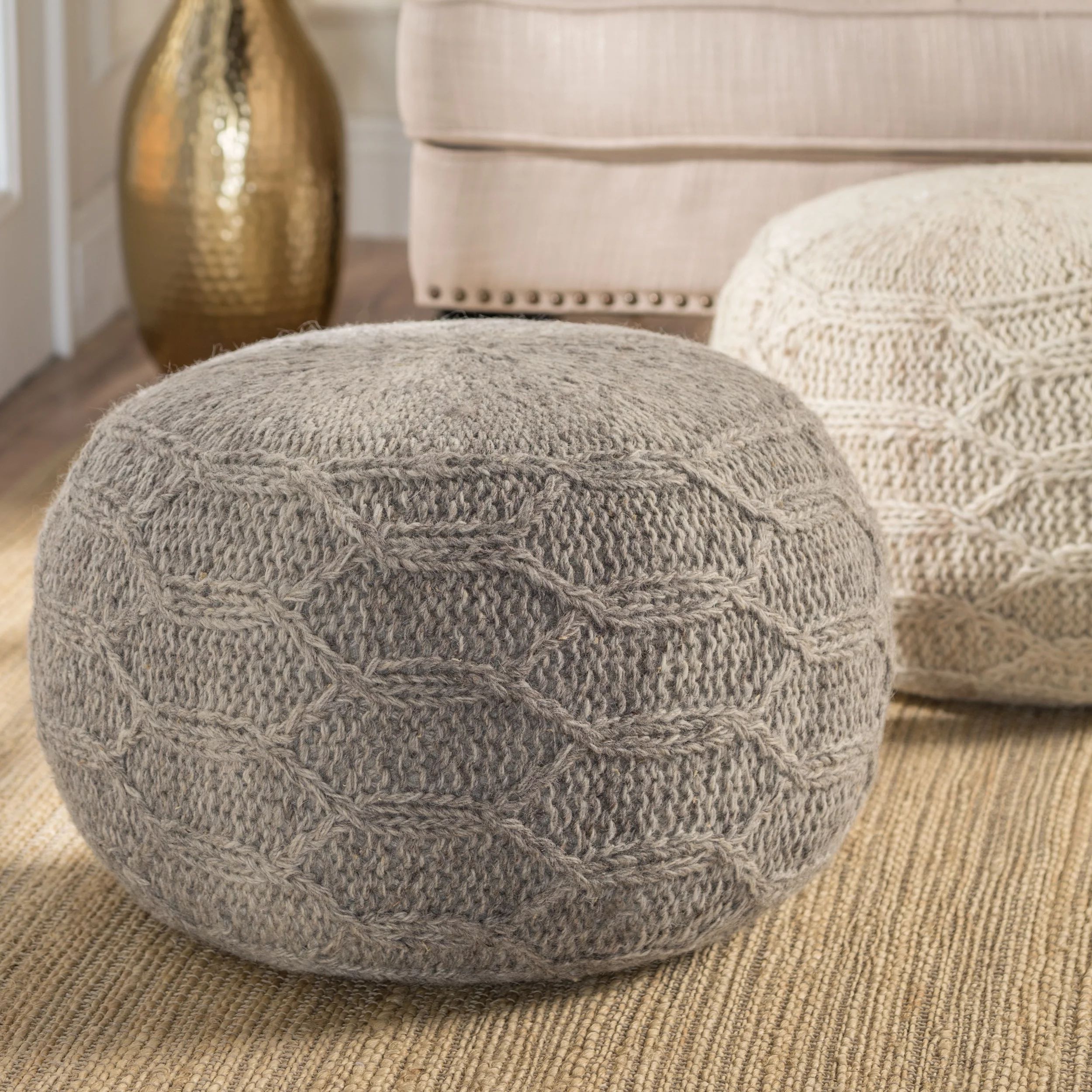 Noble House Handcrafted Boho Fabric Pouf, Gray | Walmart (US)