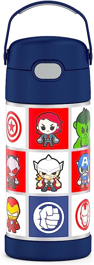 THERMOS FUNTAINER 12 Ounce Stainless Steel Vacuum Insulated Kids Straw Bottle, Avengers | Amazon (US)