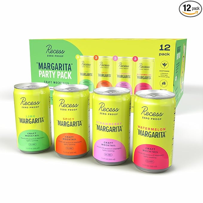 Recess Zero Proof “Margarita” Party Pack Mini Cans, Alcohol Free Drinks, With Adaptogens, Non... | Amazon (US)
