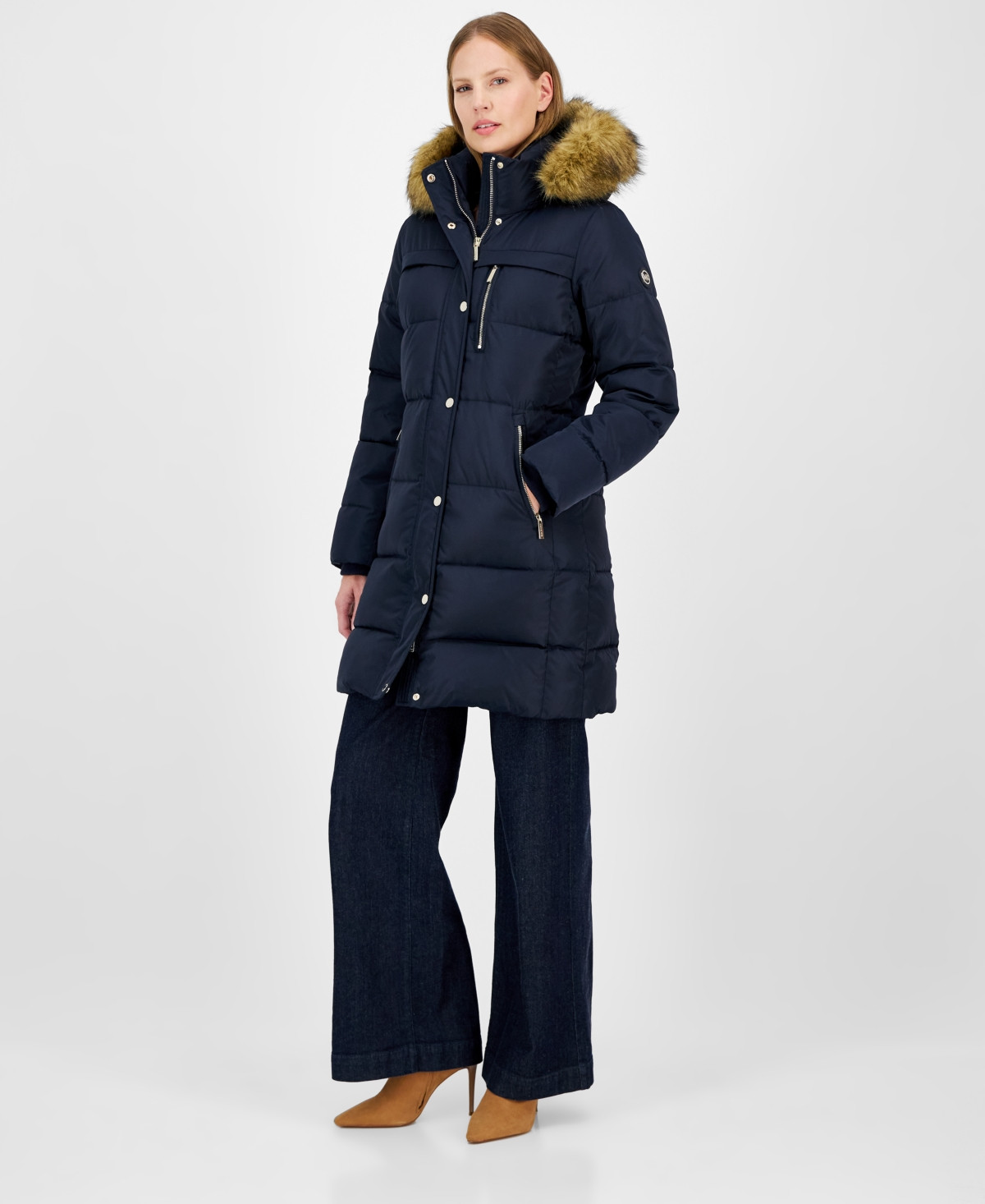 Michael Michael Kors Women's Faux-Fur-Trim Hooded Puffer Coat, Created for Macy's - Admiral | Macy's