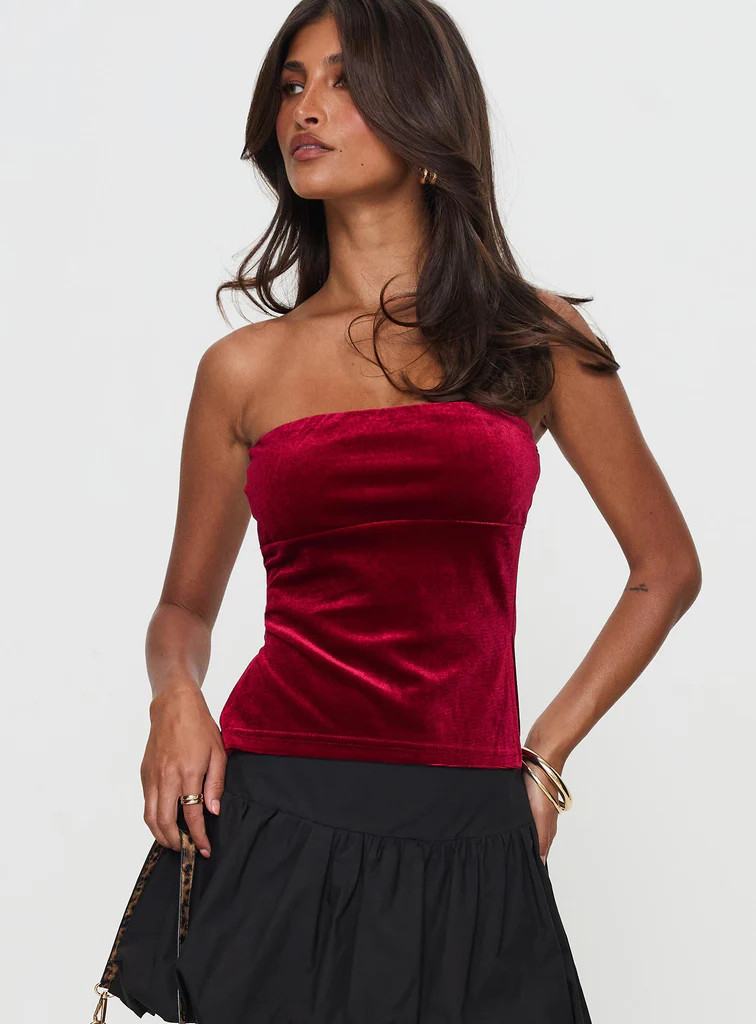 Janece Strapless Velvet Top Red | Princess Polly US