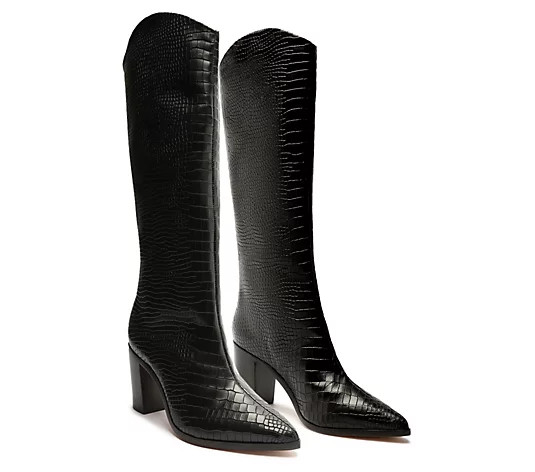 Schutz Croco Leather Knee High Heeled Boots - Maryana Block - QVC.com | QVC