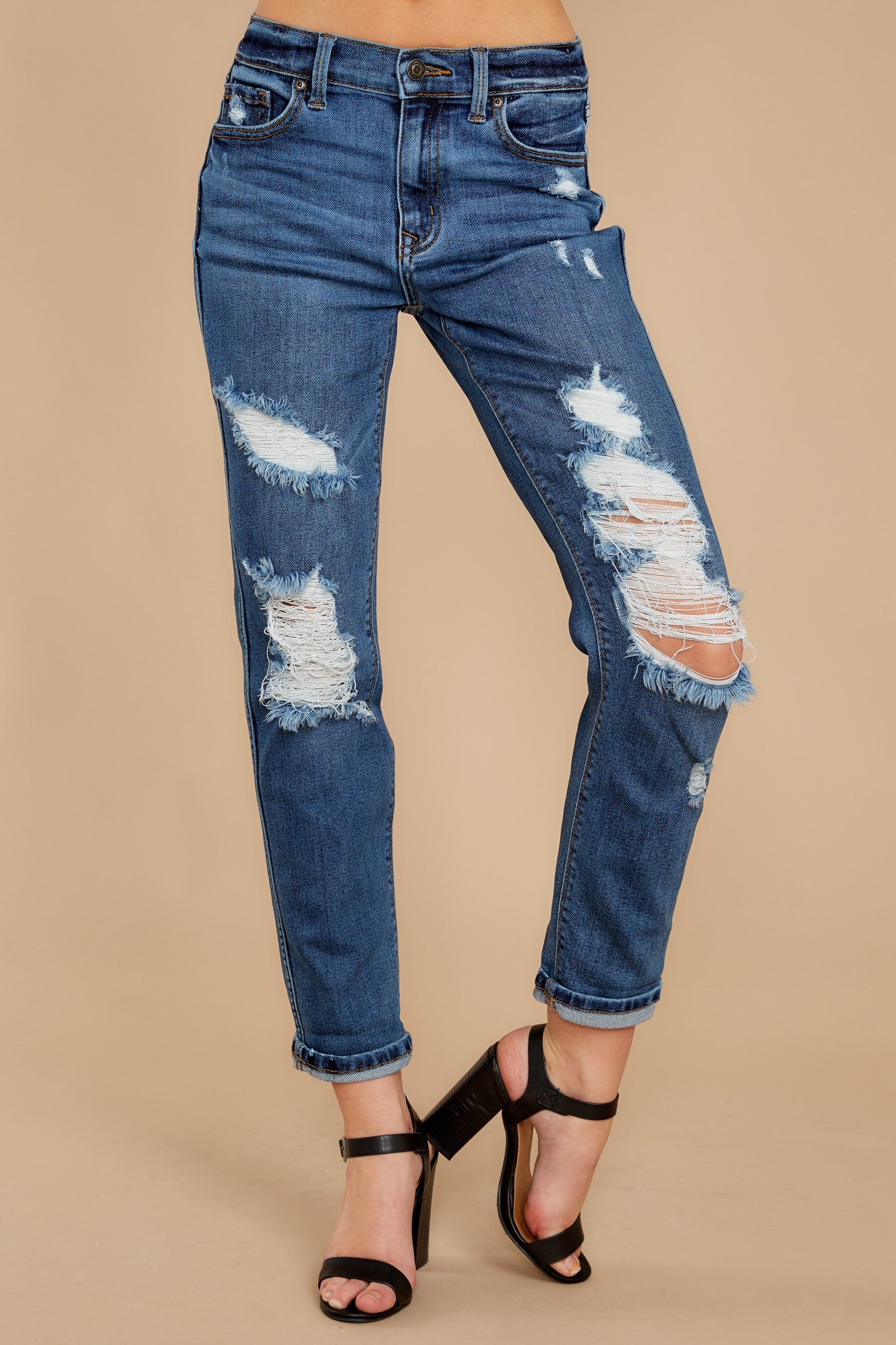 Can’t Keep Up Medium Wash Distressed Boyfriend Jeans Blue | Red Dress 