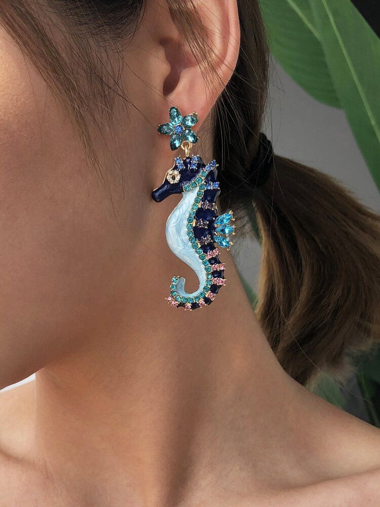 Rhinestone Sea Horse Drop Earrings | SHEIN