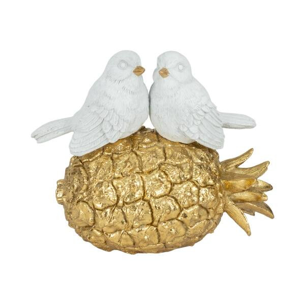 Sagebrook Home 8-Inch Kissing Birds On Pineapple Figurine, White and Gold Polyresin - 8" x 4" x 6... | Bed Bath & Beyond
