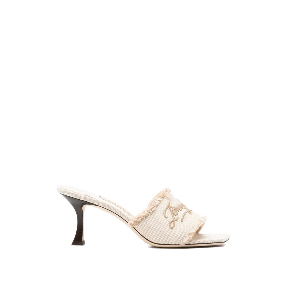 Embroidery Fringed Trim Square Toe Heeled Mule - female - Jimmy Choo - Heeled Mules - Beige - 6 UK - Shoes | Miinto UK Ltd
