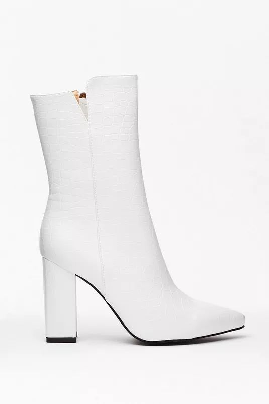 Faux Leather High Ankle Boots with Croc Embossed Design | Nasty Gal (US)