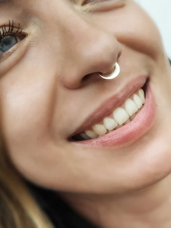 Septum Jewelry, Septum Ring, Gold Septum, Moon Septum, 14k Septum, Septum Piercing, Gold Nose Hoo... | Etsy (US)