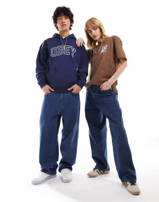 Obey bigwig baggy skate unisex stone wash jeans in blue | ASOS (Global)