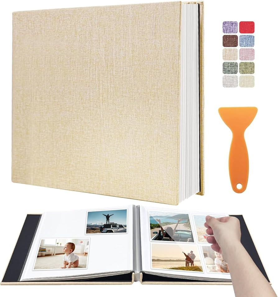 Large Photo Album Self Adhesive Scrapbook Album for 4×6 5×7 8×10 Pictures DIY Magnetic Linen C... | Amazon (US)