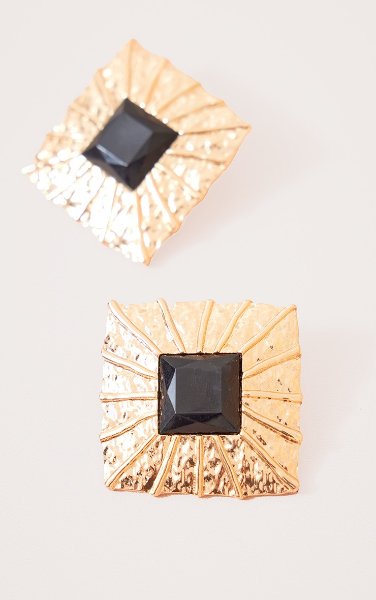 Gold Square Textured Stud Earrings | PrettyLittleThing US