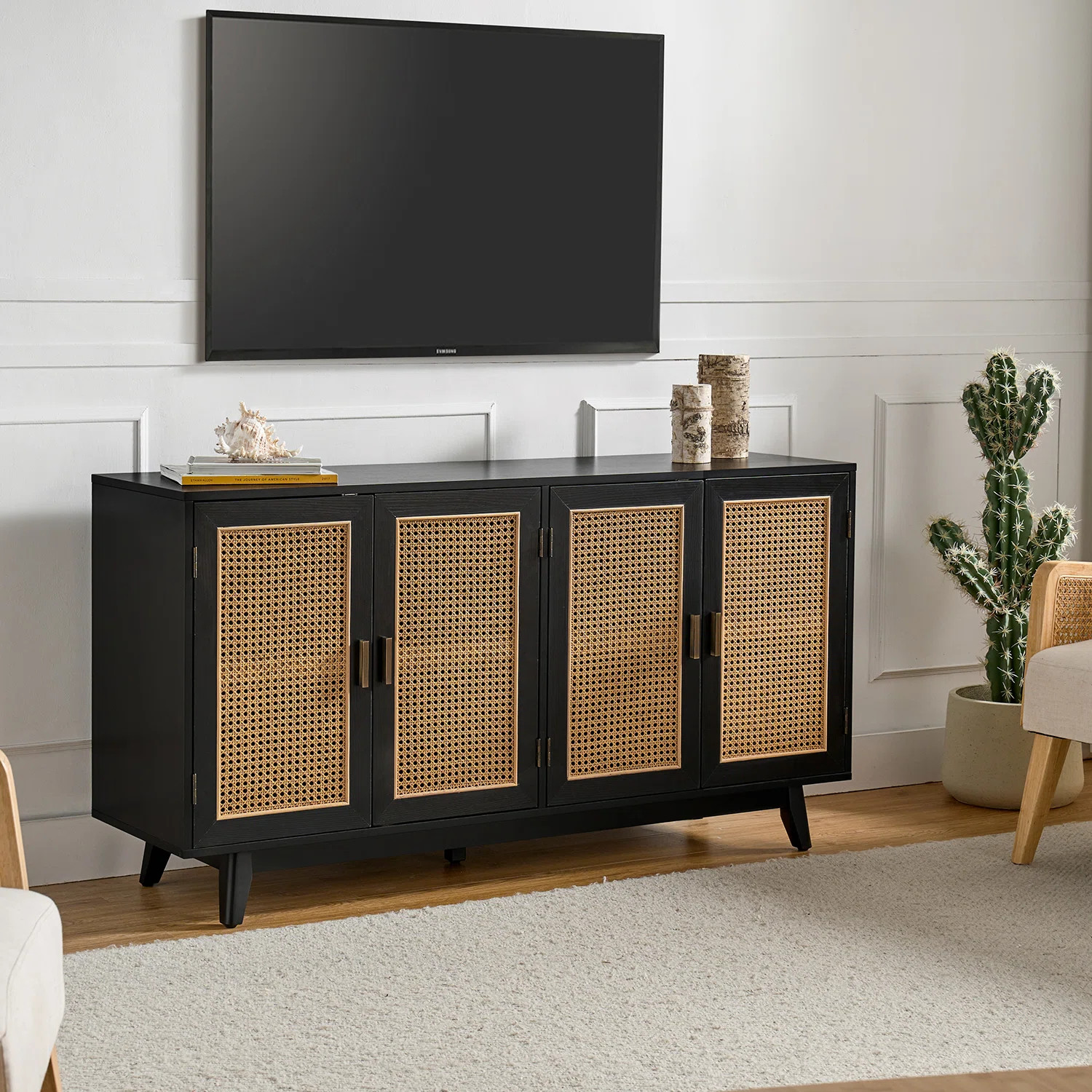 Emily 56.8''Rattan Cane TV Stand with Solid Legs for TVs up to 65'' | Wayfair North America