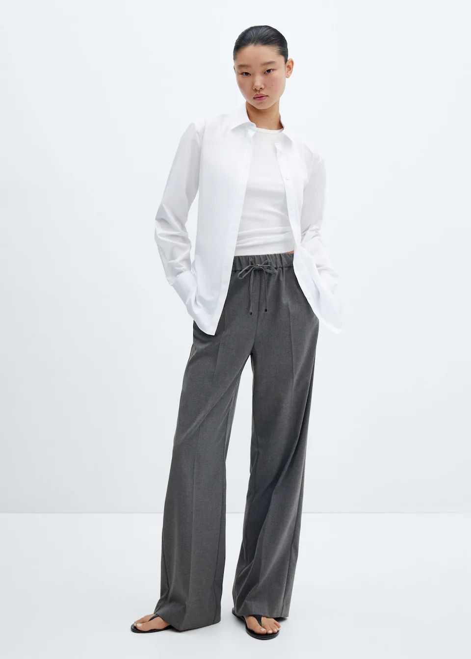 Wideleg trousers with elastic waist -  Women | Mango United Kingdom | MANGO (UK)