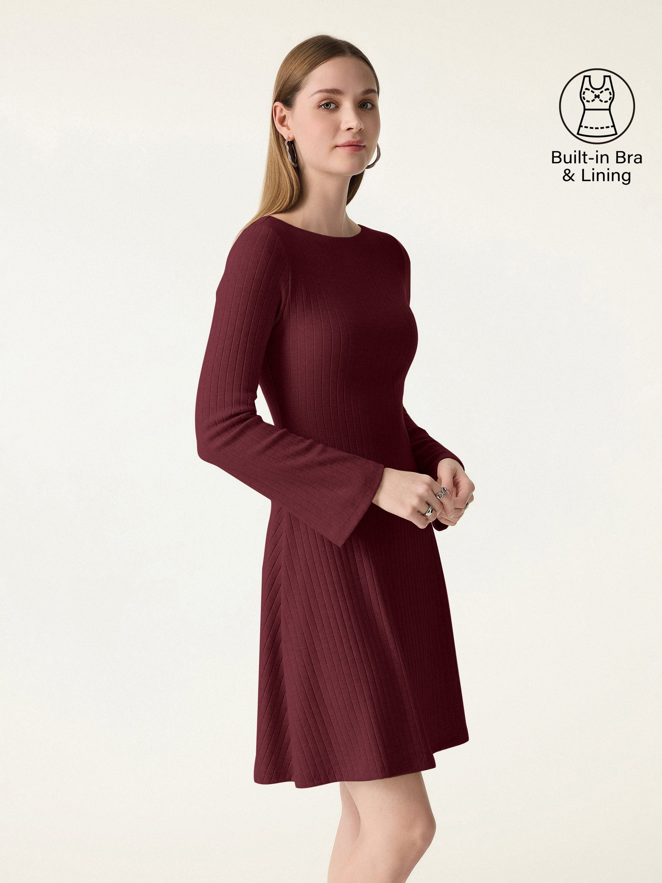 Cozy Rib Boatneck Bell Sleeve Flare Mini Brami Dress | OGLmove