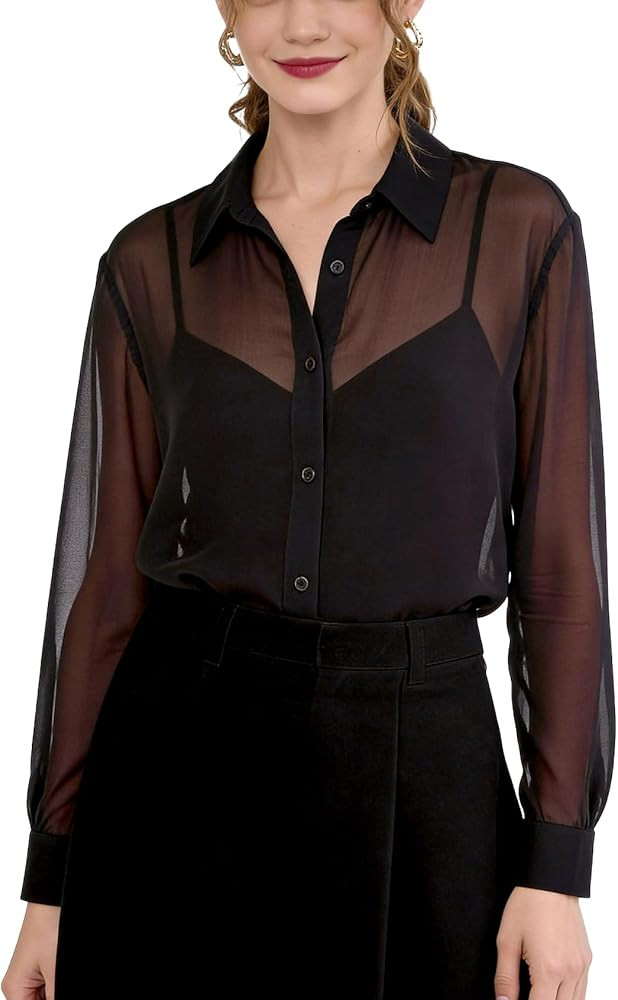 Women Sheer Long Sleeve Tops Sexy See Through Blouse | Amazon (US)