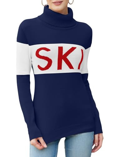 Ybenlow Women Tight Sweaters Stripe Colorblock Tops Winter Ski Sweaters Tight Knit Outfits Shirts Navy M | Amazon (US)