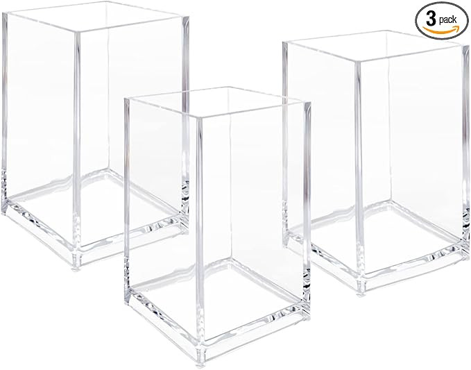 3 Pack Clear Acrylic Cosmetic Pencil Pen Holder Cup, Clear Makeup Brush Holder, Desk Acrylic Brus... | Amazon (US)
